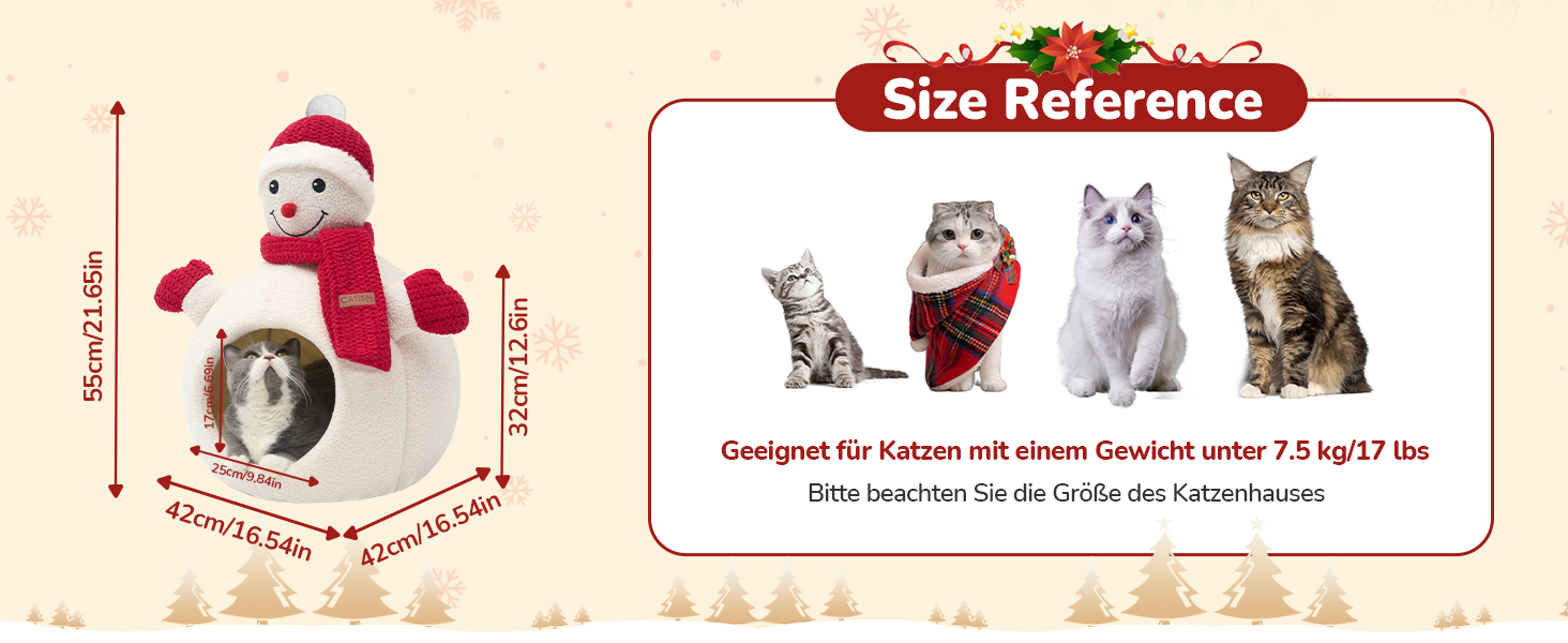 Кігтеточка-будиночок CATISM для котів на Новий Рік, 42x42x55 см, білий, з теплим килимком, знімний будиночок, антиковзаюча поверхня