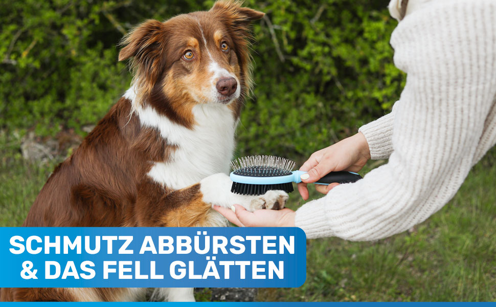 Щітка для собак BluePet 2в1 для довгої та короткої шерсті, для цуценят та котів. Розчісування, вирівнювання, вибирання. Універсальна щітка з щетиною (Рожева, M-L)