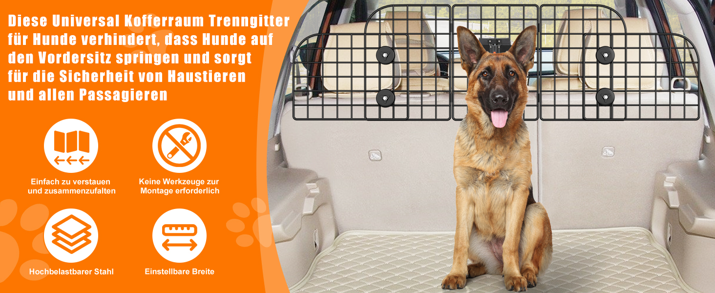 Сітка для собак у машину Denmay, універсальна, 30.7 x 93-150см, регульована ширина, з дверцею, 2 ремені безпеки, чорна