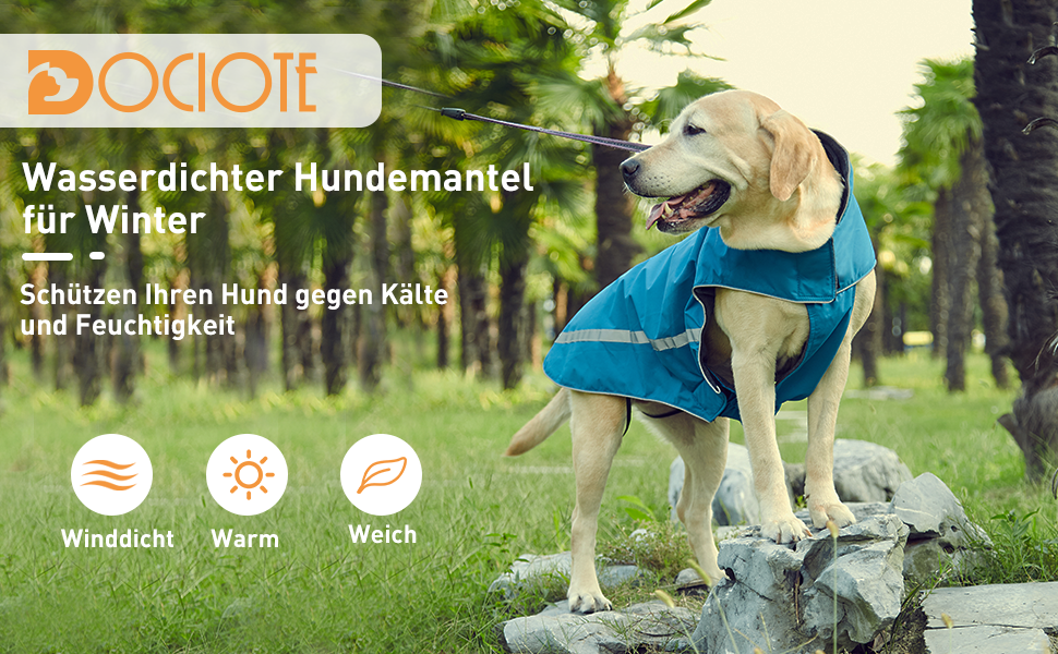 Водонепроникний собачий дощовик/куртка з отвором для коміра, на липучках, з флісовою підкладкою, зі світловідбиваючими елементами, зимовий, для великих та середніх собак, 4XL (4XL (1-пак), Синій)