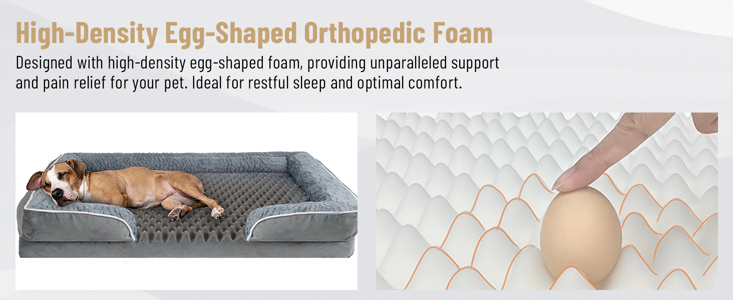 Ортопедичне ліжко для собак з піною-пам'яттю, знімний та пральний чохол, подушка-гніздо, неслизьке підложення та водовідштовхувальне покриття. Ліжко для собак з високим бортиком (XL 107*76 см)