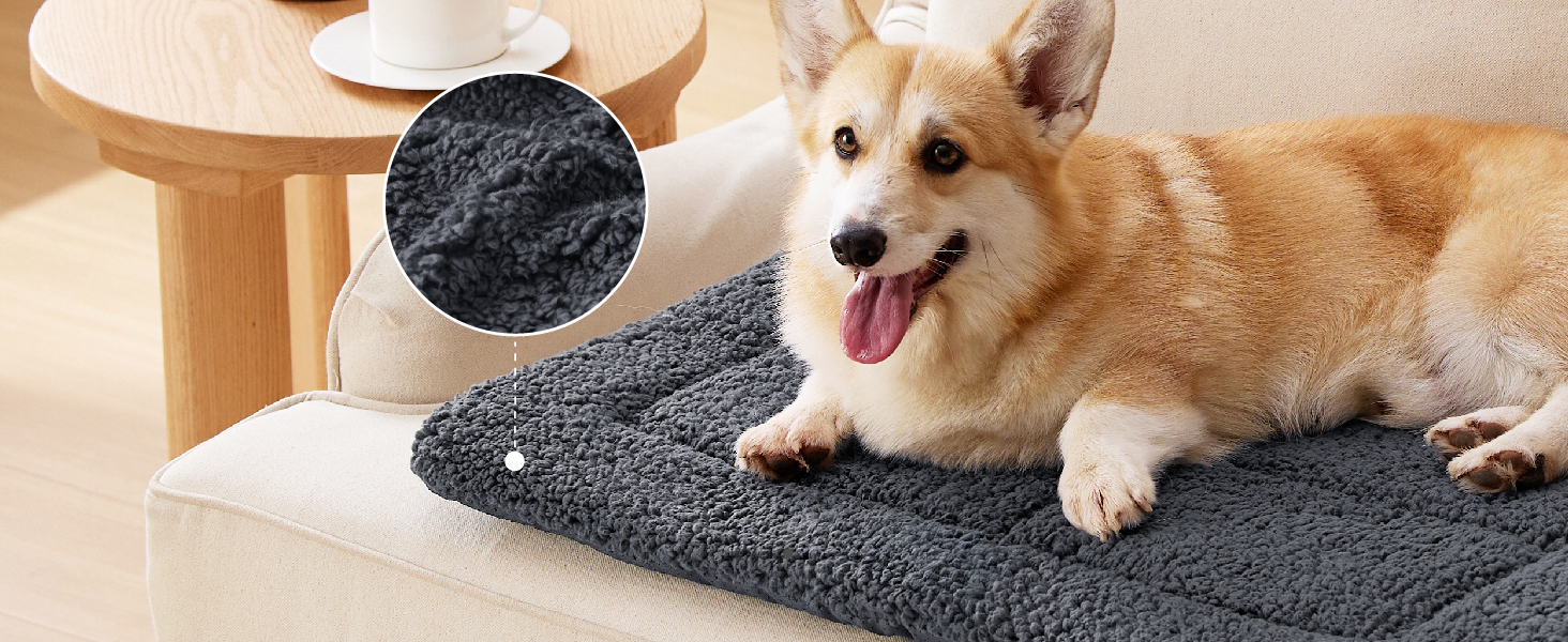 Килимок для собак середніх порід BEDSURE - 74x46 см, сірий, з шаруватим наповнювачем, Sherpa плюш, легко миється