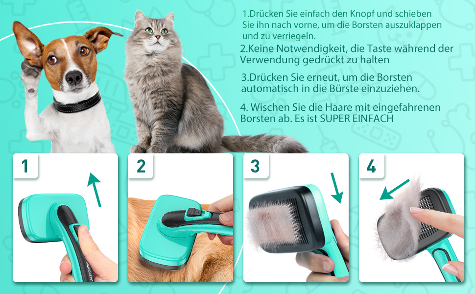Щітка для собак, котів та інших домашніх тварин, самоочисна, проти підшерстка та розпушеного хутра, зменшує випадіння шерсті, делікатна до шкіри, для великих, середніх та маленьких собак та котів, зелена