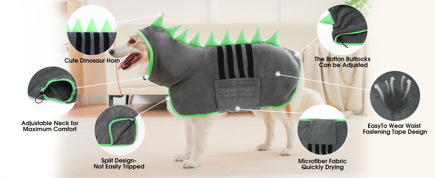 Рушник для собак з мікрофібри, швидко сохне, регульований, надзвичайно поглинаючий, для середніх та великих собак, легко одягається, (сіро-зелений, M)