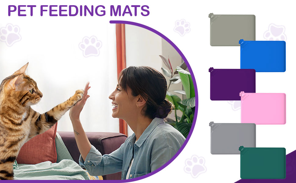 Водонепроникний килимок для годування домашніх тварин з високими бортиками, 55 x 38 см, силіконовий, нековзний, для собак, котів, запобігає розливу води (фіолетовий, 30x48 см)