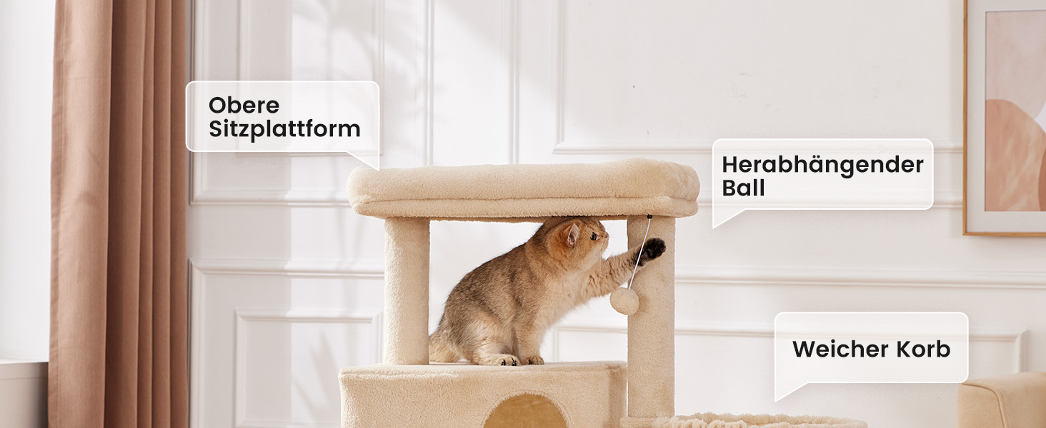 Кліматизатор для котів Gardner Pet Katzenbaum, 105 см. Кліматизатор з дряпальною колоною, платформою, 2 печерами, кошиком, сірий (59 x 44 x 105 см)