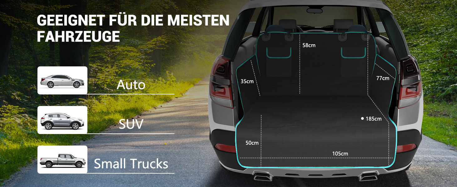 Захист для багажника автомобіля для собак з боковими та захистом краю вантажного отвору, універсальний 185x102см, 600D, водонепроникний, стійкий до подряпин, килимок для багажника, ковдра для собак, для авто, SUV, Van (Блакитний)