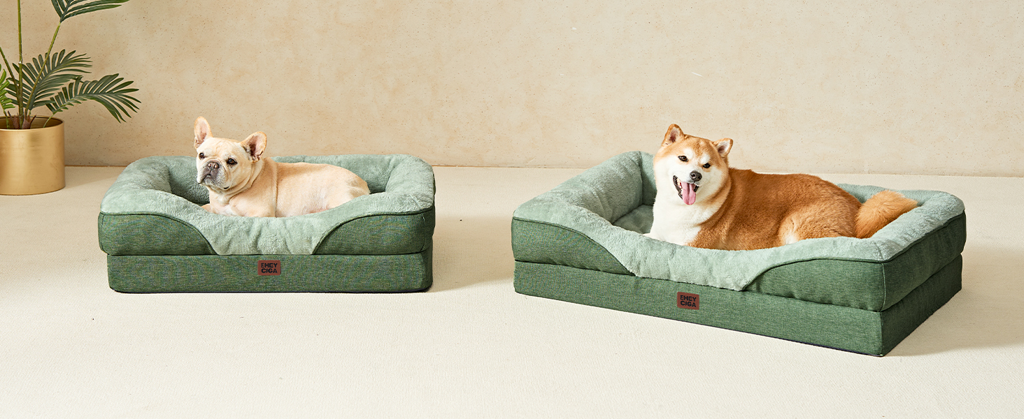 Ортопедичне ліжко для собак середніх порід, 91x68x17.5 см, Memory Foam, водонепроникне, з 4 бортиками, антиковзаюче, зелене