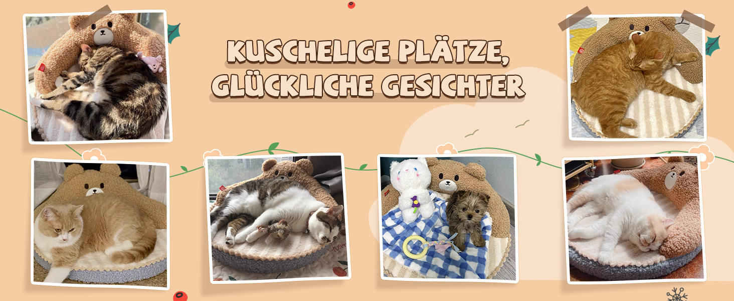 ALLSOPETS Крісло-лежанка для котів, пухнасте, тепле, кругле, для дому, знімний, пральний, для котів, кошенят та маленьких собак (Мокко Браун)