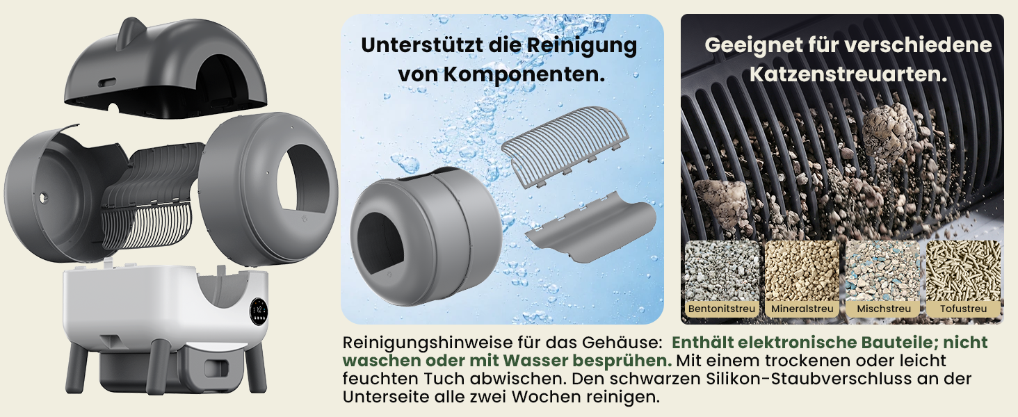 Автоматичний лоток для котів з самоочищенням 65л, 9 сенсорів, керування через додаток, захист від защемлення (сірий)