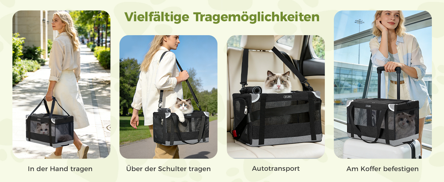 Переноска для котів та собак Lekesky Transportbox Katze, чорна, розмір L, складна