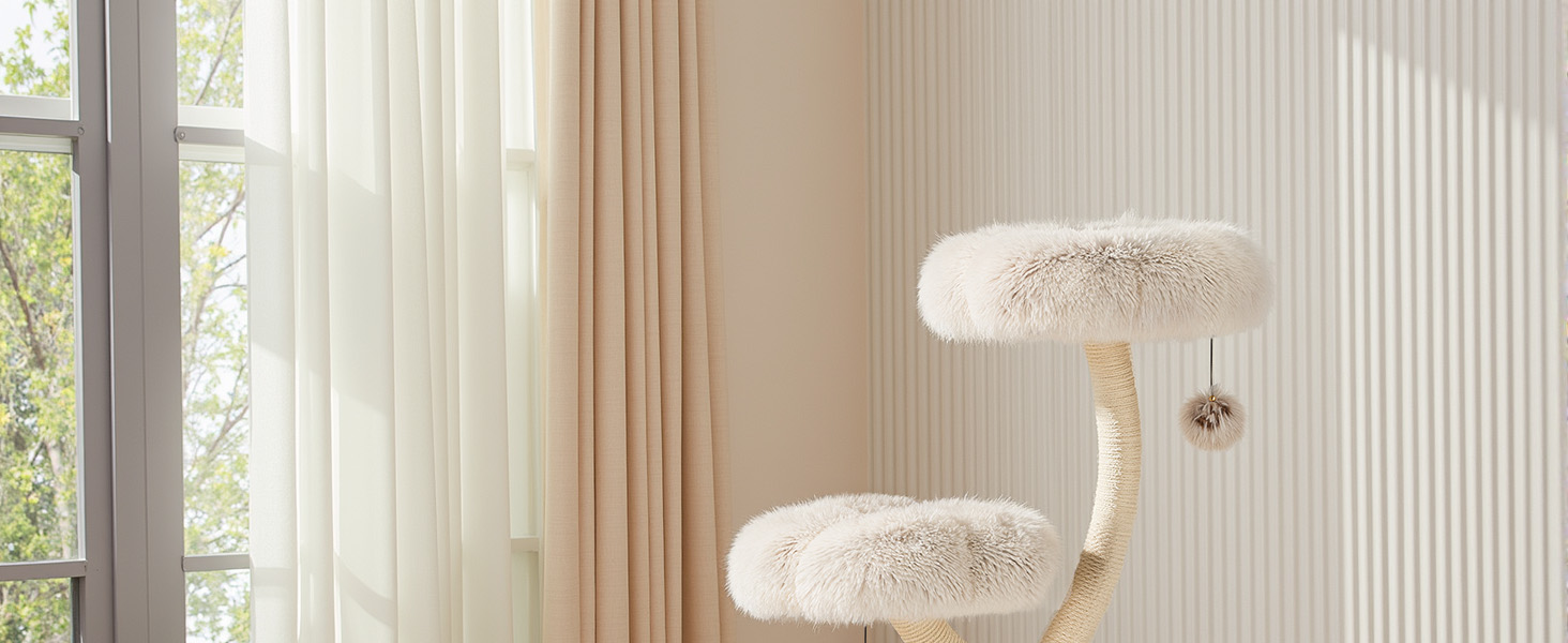 Котячий будиночок-крісло Fudajo з 3 лежаками, котячий комплекс з сизалю та плюшу, висота 125 см, діаметр 59 см, до 15 кг