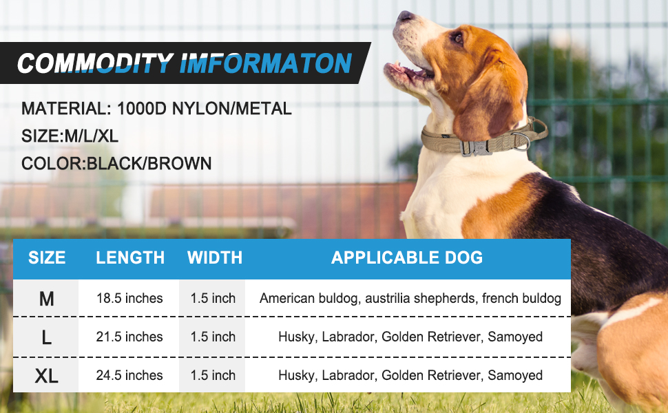 Нашийник для собак регульований з контролем, тактичний нашийник з нейлону, з м'якою підкладкою, з металевою застібкою, для середніх та великих собак, для полювання, тренувань, активного відпочинку, чорний, розмір L (45-54 см)