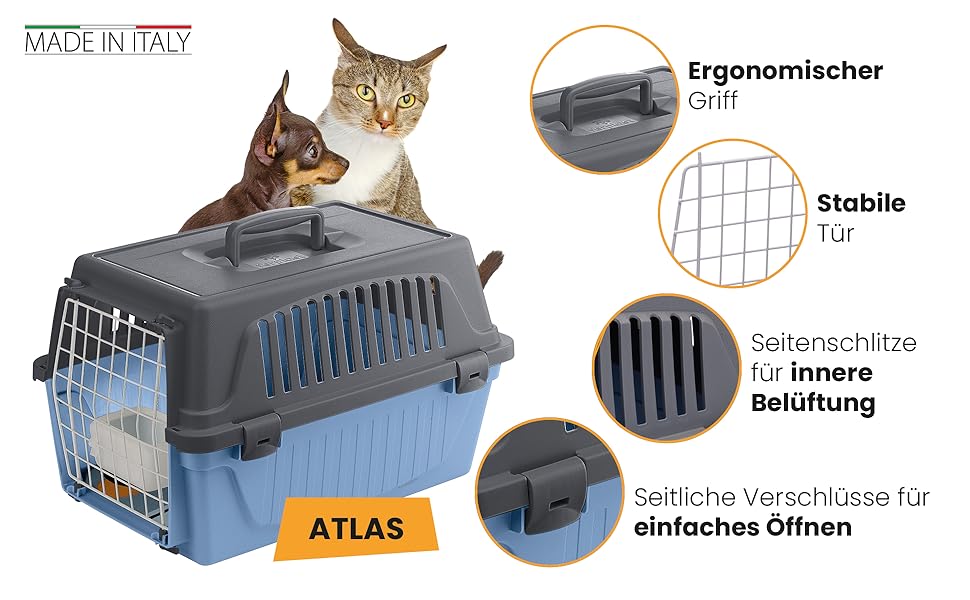 Транспортна переноска для котів та собак Ferplast ATLAS 30 EL, 40x60x38 см, блакитна, 1 дверцята, до 15 кг