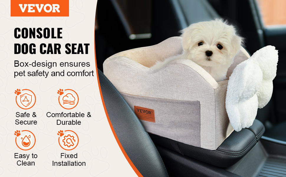 Автомобільне ліжко для собак VEVOR, водовідштовхувальне, з ручками та кишенею, безпечний поводок, наповнювач PP-бавовна (Світло-коричневе, Extra Small)