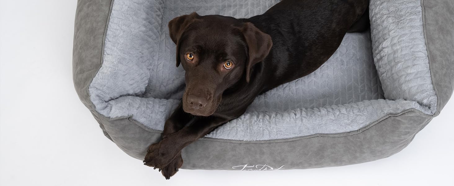 TrendPet VitaBed Style - Ортопедичне ліжко для собак, штучна шкіра зовні, м'яке всередині (80x70 см, Коричневе)