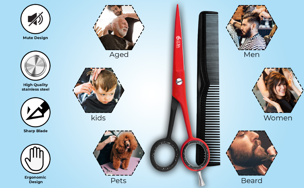 Професійні ножиці для волосся OCBA 6 дюймів - ножиці для перукарів та салонів, для чоловіків та жінок (червоно-чорні)