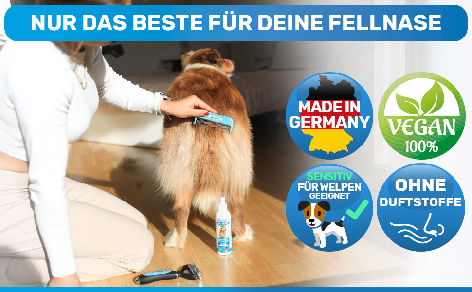 BluePet Щітка та спрей від ковтунів для собак та котів. Розплутує шерсть, покращує розчісування. Спрей від ковтунів, спрей для догляду за шерстю з алое вера, ши-олією та олією жожоби. Щітка для підшерстя.