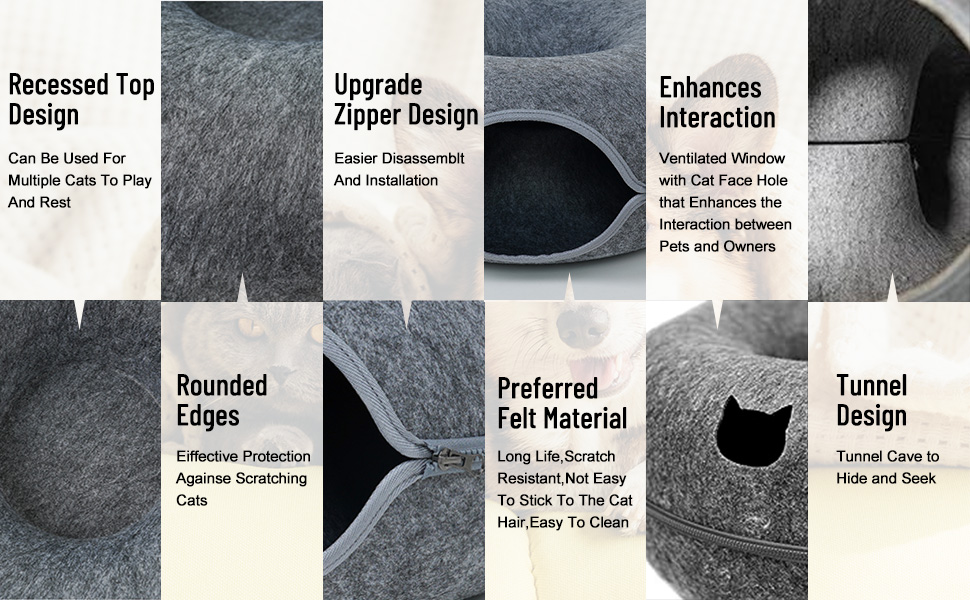 Туннель для котів KunpengZen, філц, шурхотливий, іграшка-лежанка, 50 см, для кошенят та малих тварин до 4 кг, сірий