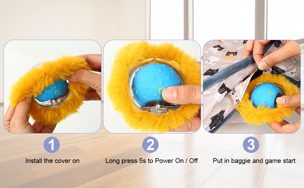 Інтерактивна іграшка для котів PUHOHUN: автоматичний м'ячик, що рухається, з функцією самостійної розваги. Безшумна, з активізацією руху та звуком. Blue