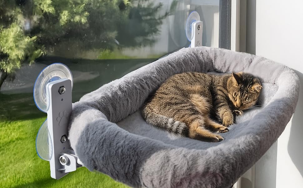 Віконна лежанка для котів Viva Cat – стабільна та зручна | Лежанка-гамак для котів до 18 кг | Економія місця