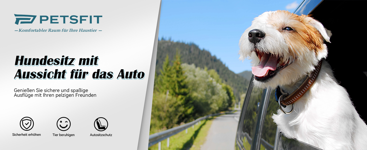 Автомобільний лежак для собак Petsfit - сірий, для 2 маленьких собак, з ременями безпеки