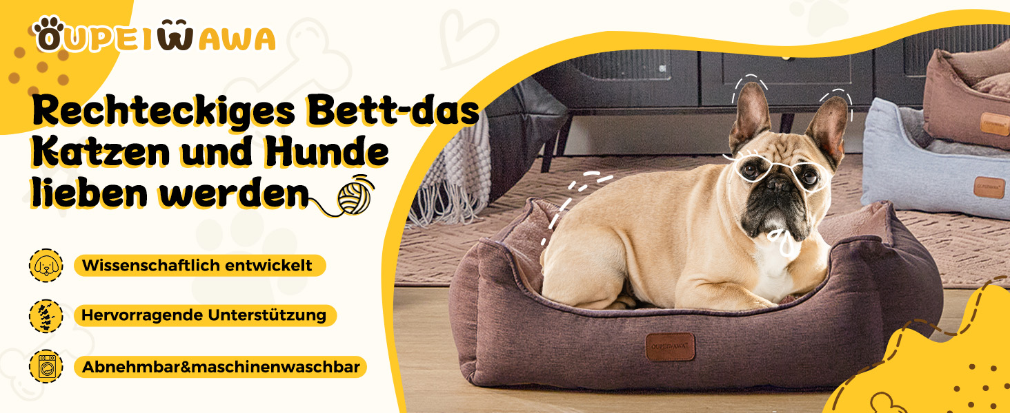 Ортопедичне ліжко для собак маленьких та середніх порід, 52x41x16 см, м'яке та зручне, кошик для собак з високим бортиком, знімний та пральний чохол, неслизьке, для дому та авто (темно-коричневий, S)