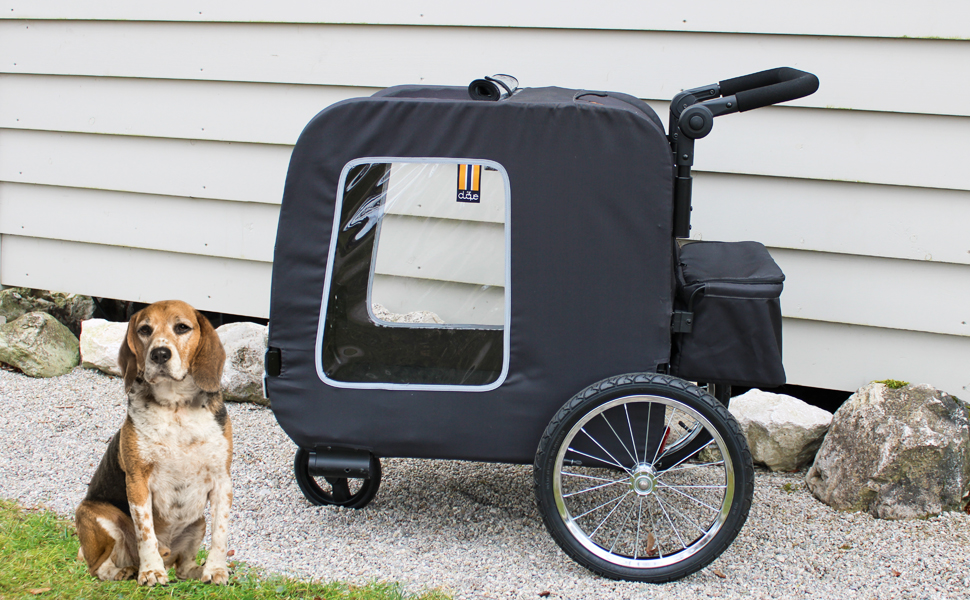 Універсальний візок для собак Chase 3-в-1 (до 30 кг) | Чорний | З дощем та з'єднувачем