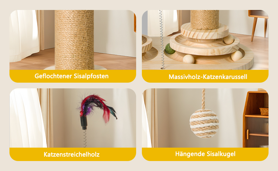 Інтерактивне котяче іграшкове комбо 6-в-1: дерев'яні меблі, кулі, пір'я, м'яч-трекер, котячий когтеточки з сизалю та джуту. Підходить для маленьких та середніх котів. Зелений колір.