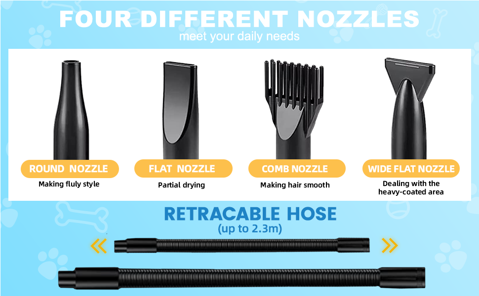 Фен для собак, 2800W, тихий, регульована швидкість та температура, 4 насадки (рожевий)