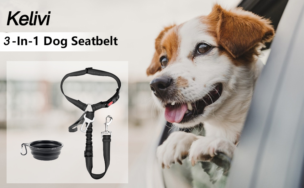 Автомобільний ремінь безпеки для собак Kelivi 3-в-1, чорний. Підходить для великих, середніх та маленьких собак. Ремінь безпеки для тварин, кріплення до підголівника, фіксація, нашийник.