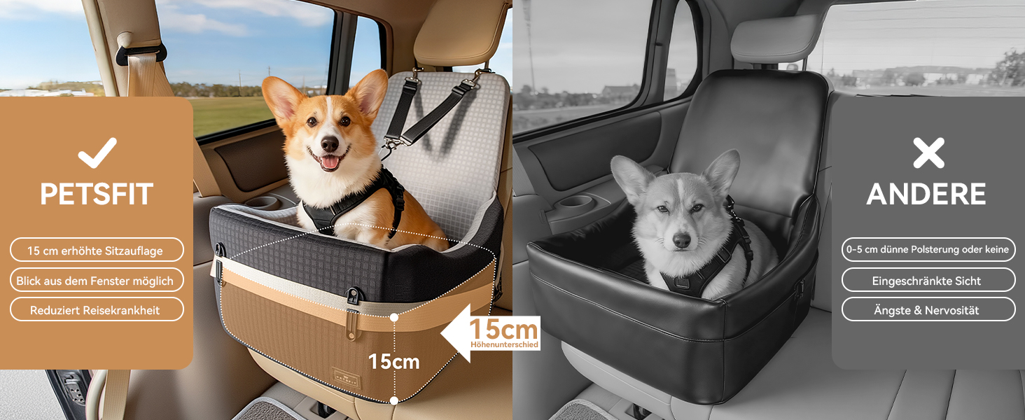 Автокрісло для собак PETSFIT до 15 кг з пам'яттю, 2 відділення, чорно-сірий