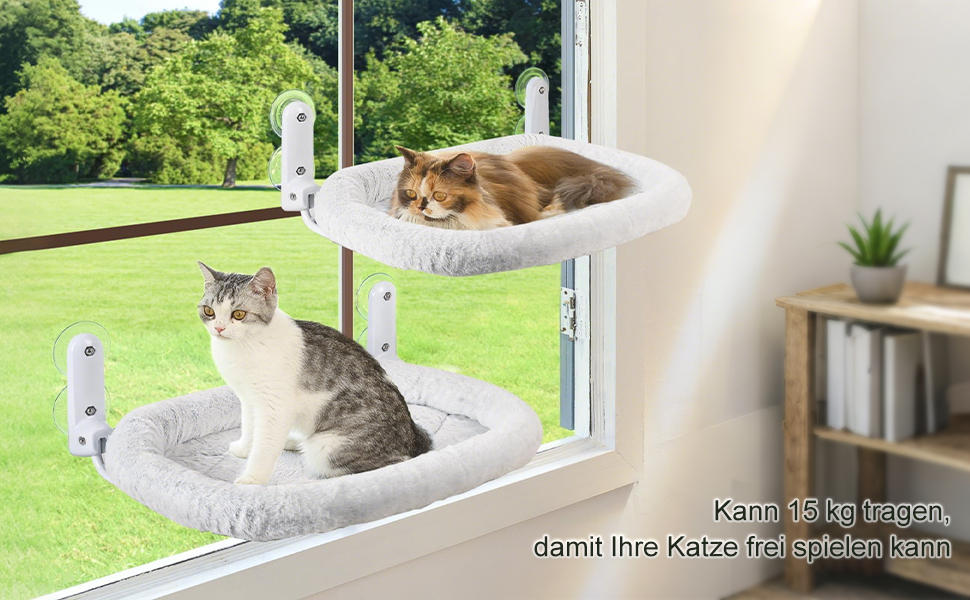 Кішка ліжко гамак для вікна, гамак для котів без мотузки, складане ліжко для котів на вікно з присосками, стабільний гамак для котів, вантажопідйомність 15 кг, сірий колір