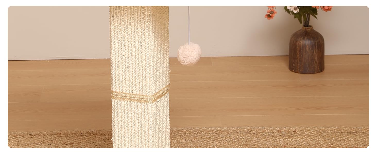 Котячий будиночок FUKUMARU з подряпуванням, 73 см, бежевий. Високий кігтетопор з платформою 46x36 см, з місцем для відпочинку, з натурального сизалю та масивного дерева.