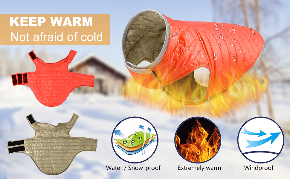 PETCUTE Зворотний зимовий одяг для собак, тепла жилетка для цуценят, водонепроникна куртка для домашніх тварин, регульована, з отвором для повідка, помаранчево-коричнева