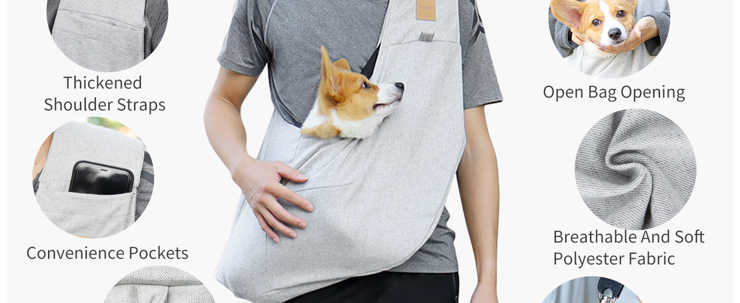 PETCUTE Сумка-переноска для собак до 6 кг, сіра, з кишенею та ременем безпеки