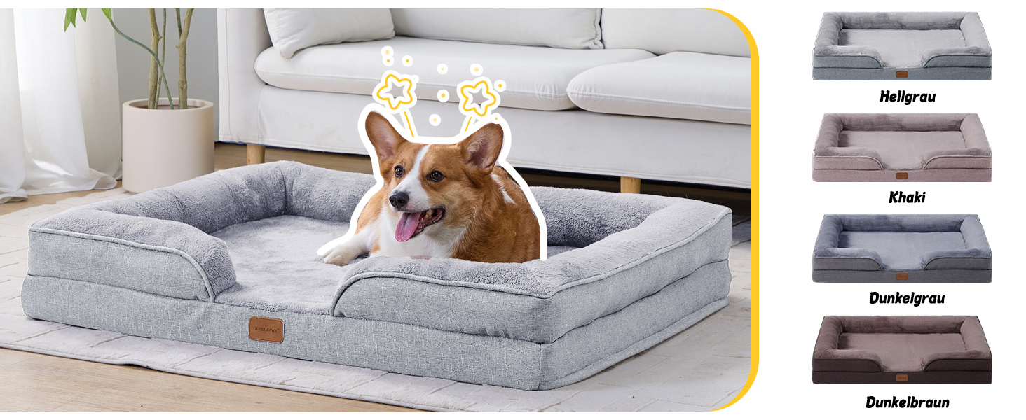 Ортопедичне ліжко для собак маленьких порід 75x60x19,8 см, з високощільним губчастим наповнювачем, для здорових суглобів, знімний водонепроникний чохол, зручне та неслизьке, світло-сірий колір