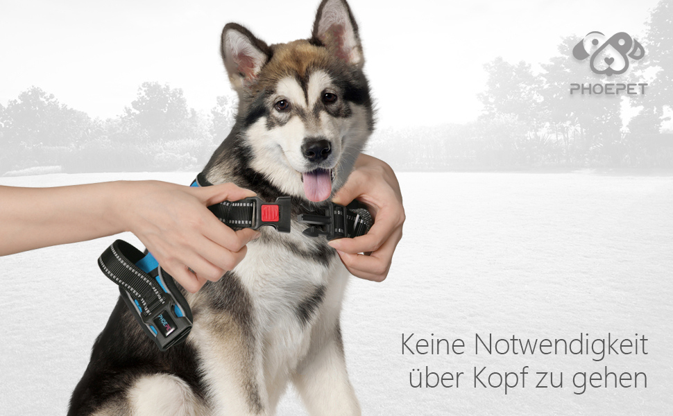 Шлейка для собак PHOEPET, регульована, для прогулянок, з карабіном, світловідбиваючими смугами, ручкою, для середніх та великих собак (L, блакитна)