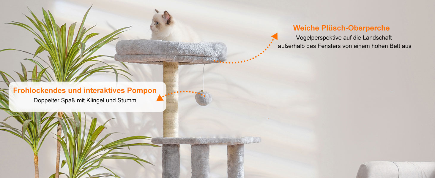 Котячий будиночок Heybly з котячою щіткою, котячий будиночок для домашніх котів з м'якою оксамитовою стійкою, котячий кігтеточки з кошиком, дряпалкою та кігтеточкою, HCT005SG (світло-сірий)