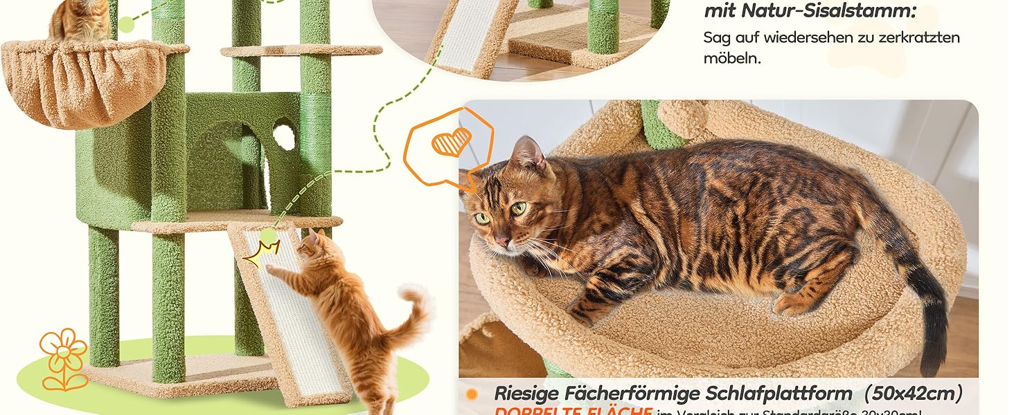 Котячий комплекс Taoqimiao 183 см, великий XXL, з будиночком, гамаком, стійкий, зелений MS045W