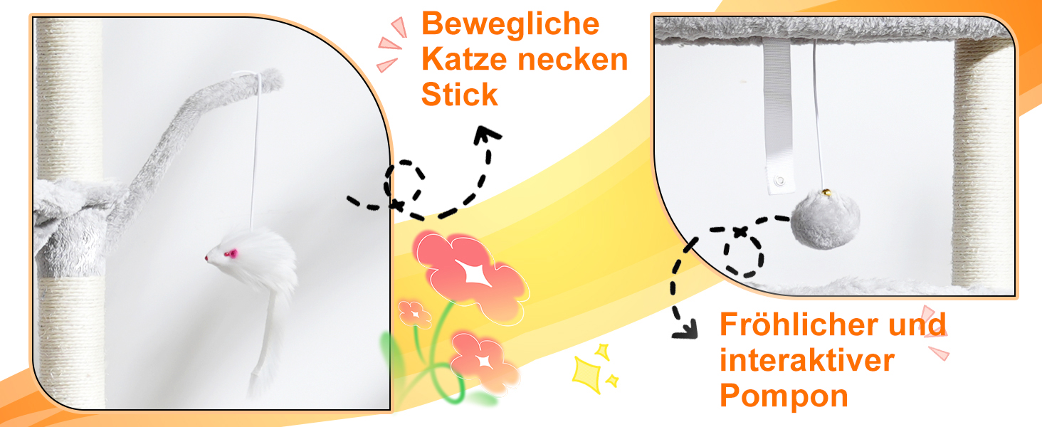 Кігтеточка для котів Heybly Kratzbaum 100 см: комплексна кігтеточка з платформою, гамаком, іграшками, сірого кольору HCT006SW