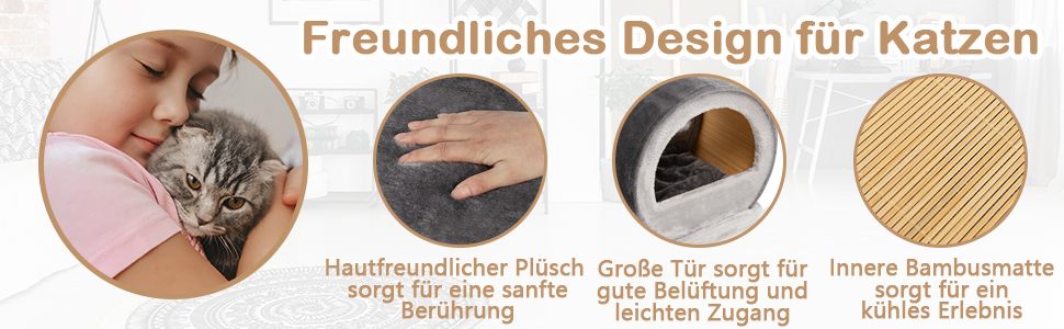 Дерев'яний кігтеточки для котів COSTWAY 92 см з печерою, бамбук, килимок, щітка, м'яч, кріплення, активний комплекс (сірий)