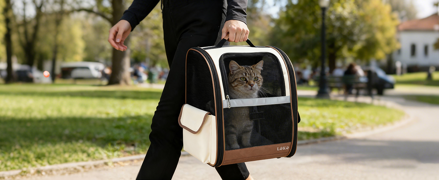 Рюкзак-переноска для котів та собак Lekesky Katzen (бежевий, M) до 8 кг для подорожей та прогулянок