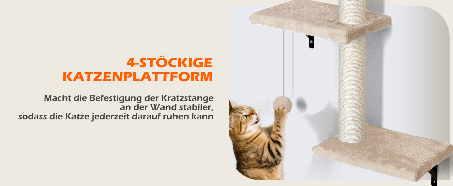 Кігтеточка-стіна для котів Eukue, комплект 10 елементів, великі настінні елементи з котячим будиночком, мостом та сизалевими стовпчиками, до 10 кг, бежевий колір