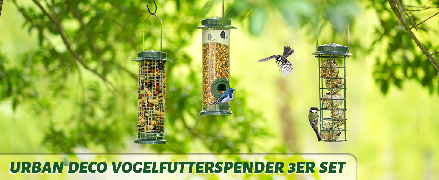 Набір годівниць для птахів Urban Deco (3 шт.), міцний металевий годівник, легко чистити та поповнювати, зелений