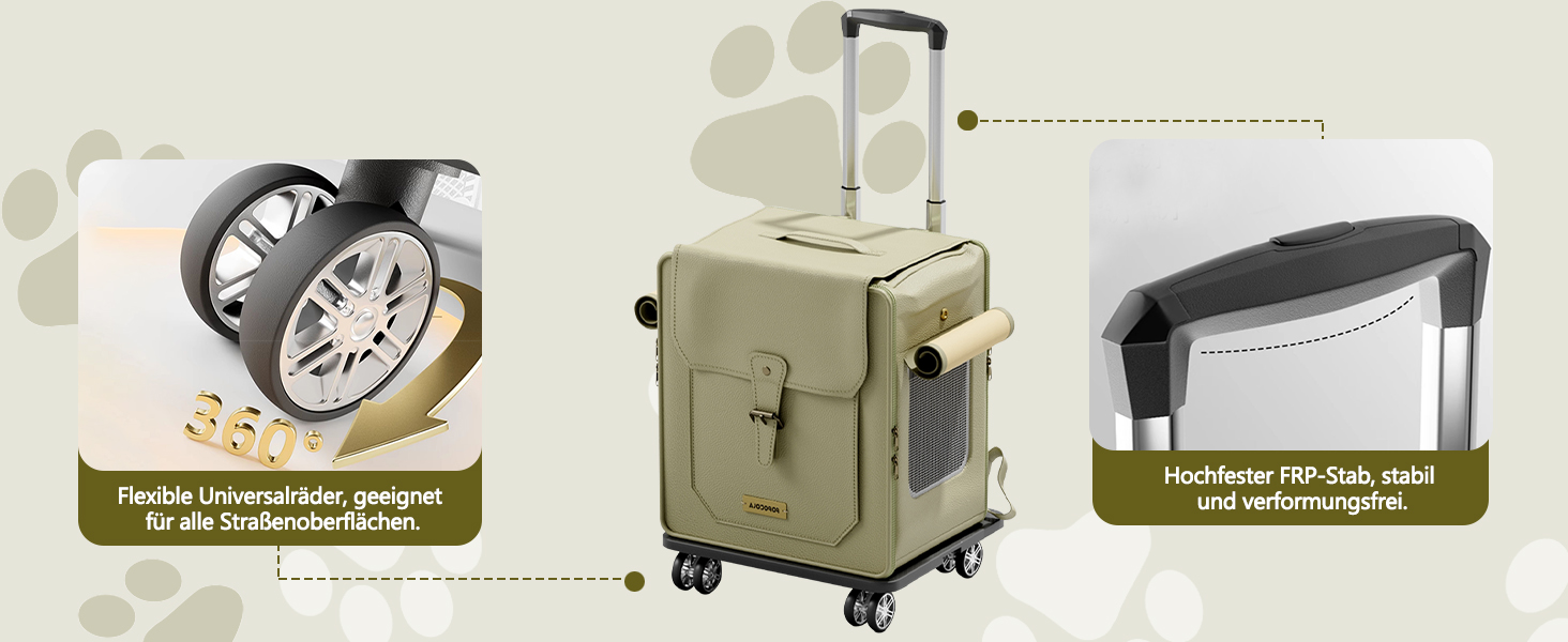 Рюкзак для тварин Galatée з колесами, візок для домашніх тварин, сумка для подорожей з собакою знімні колеса, рюкзак для собак з сітковими вентиляційними вікнами (білий)