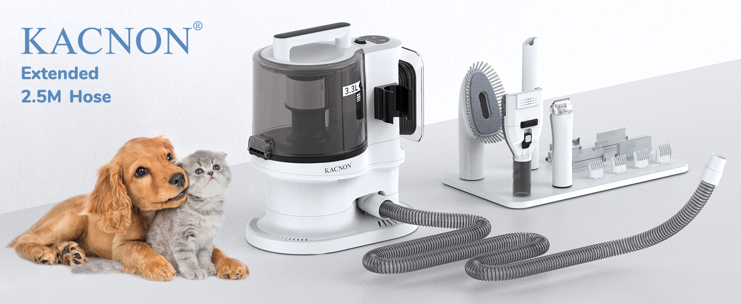 Набір для догляду за тваринами KACNON: шерстьосав'ювач та пилосос 3.3L, 13kPa. Безшумна машинка для стрижки собак та котів. Електрична щітка для тварин. Білий колір