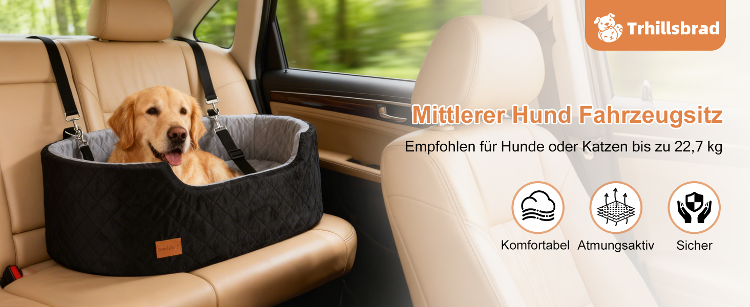 Автокрісло для собак середніх порід до 22,7 кг, 80x50x28 см, чорне. З безпечним ременем, товстим килимком, антиковзким дном, миється, переносна авто-підстилка для собак