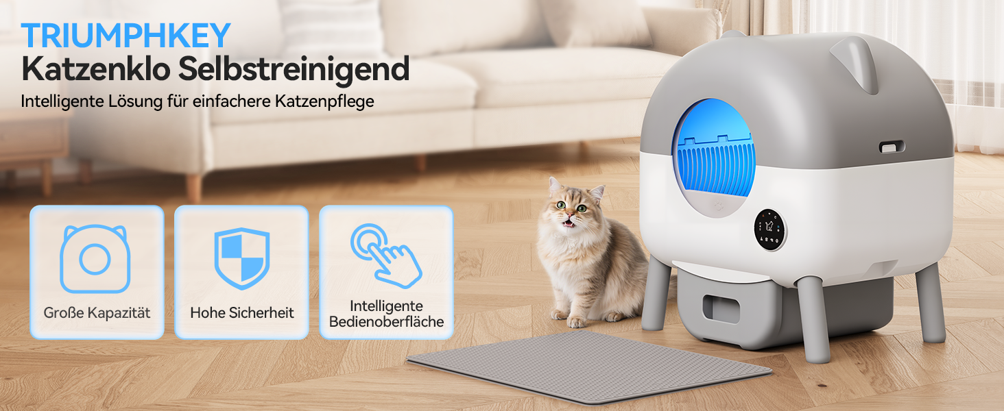 Автоматичний лоток для котів Katzenklo з самоочищенням, велика ємність 90л+15л, панель керування, керування через додаток, AI-моніторинг здоров'я кота, XXL