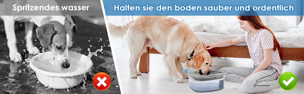 Миска для води для собак Gaethra без розливання, 2L, анти-розливання, велика миска для води для собак, миска для собак, витокозахисна, фонтанчик для собак, що багато п'ють